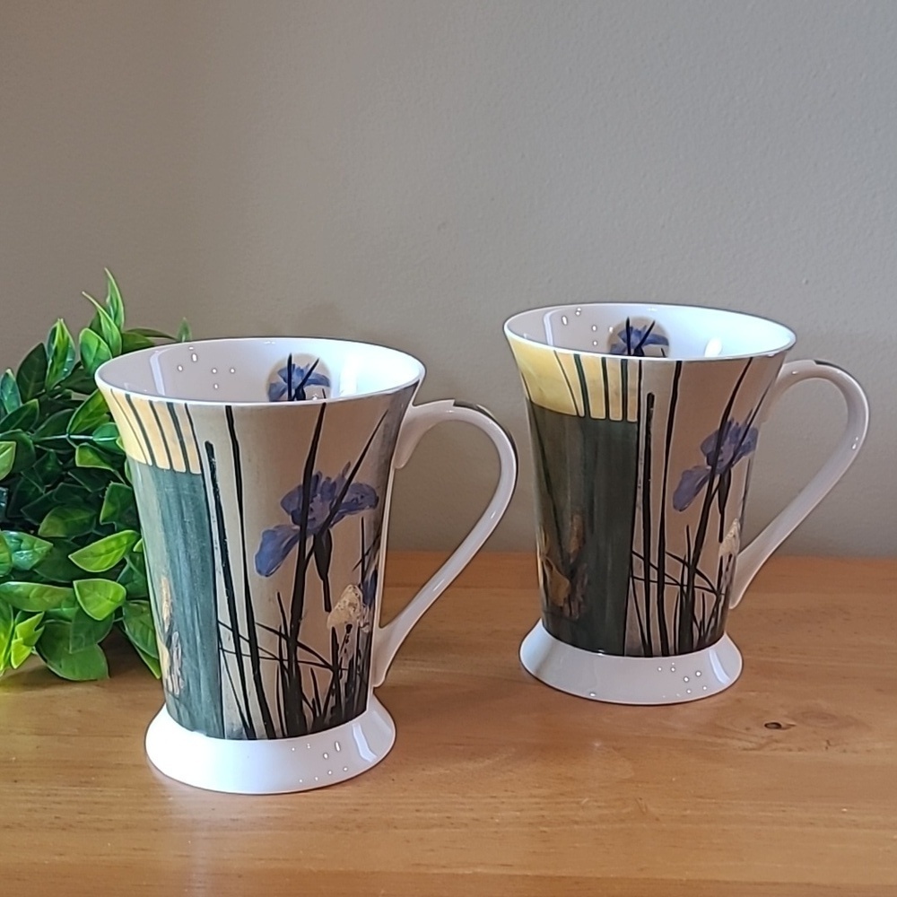 PIMPERNEL PORTMEIRION 'Iris Squares' Ceramic Mugs, Set Of 2